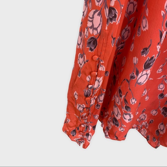 Megan Park Coral Pink Floral Silk Dress Ties in Back US Size 10 - Picture 3 of 6